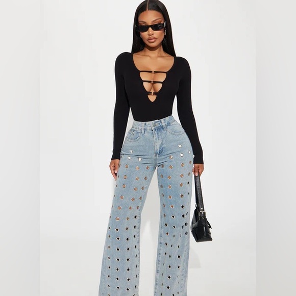 Fashion Nova Black Strappy Bodysuit - Picture 2 of 4